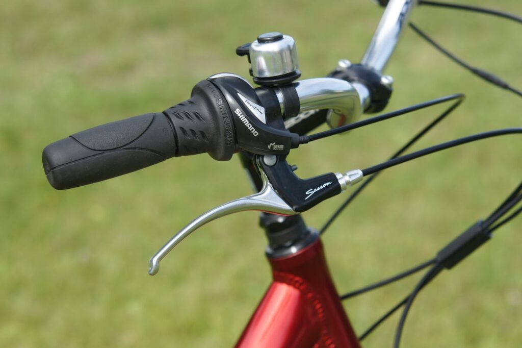 A Brake Lever on a Bicycle Handle in Close-up Shot